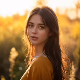 a beautiful woman posing for a picture in a field