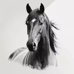 an artistic drawing of a horse with a black mane