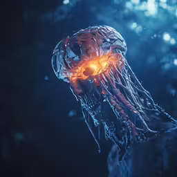 the skull of a jellyfish is lit up on its head