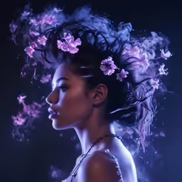 a beautiful woman with flowers in her hair