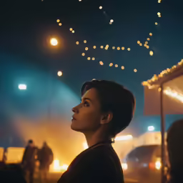 a woman is looking up at the sky