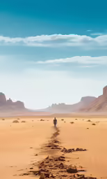 man walking across the desert with his jeep