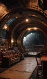 a room that has a leather couch on it
