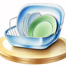 a dish rack with several dishes in it
