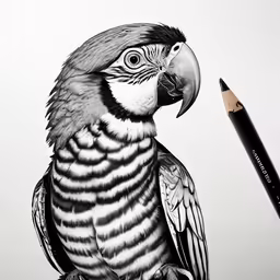 a drawing of a bird on the table next to a pencil