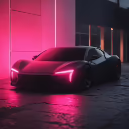 the futuristic car in pink lights