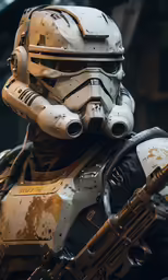 the clone soldier has weapons in hand