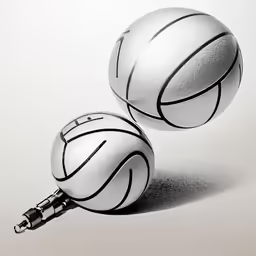 two silver basketballs sitting on top of a white table