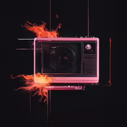 an old fashioned camera with fire coming from it