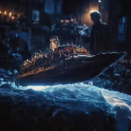 a boat in the middle of some waves