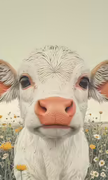 a cow with a painted nose in a meadow