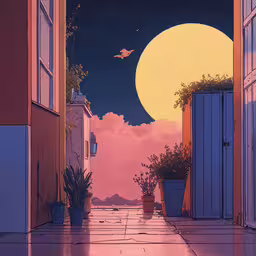 an image of a hallway in a house,looking up an open hallway leading to a sunset