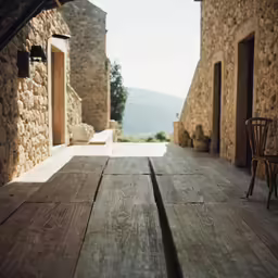 the old wooden table is made from recycled wood