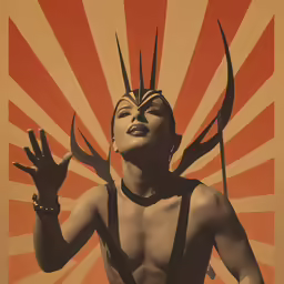 a woman with very large black claws on her head