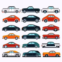 a set of ten colored cars from the 1960s