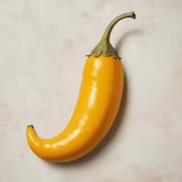 a single yellow pepper on a white counter top