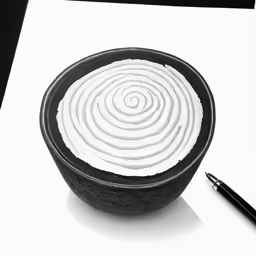 a small bowl sitting on top of a paper next to a pen