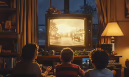 an older, older woman and two children watching the television set