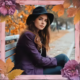 girl with long hair sitting on a park bench