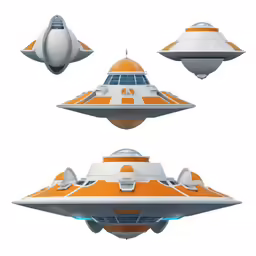 a series of orange and white futuristic boats