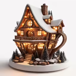a lighted house sits atop a base