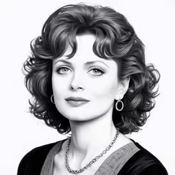 a woman is wearing a necklace and black shirt