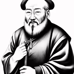 an old chinese man wearing a black outfit