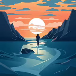 an artwork painting with the sun in the background