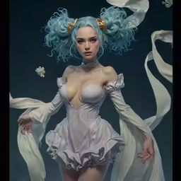 this is an animated photo of a girl in white and blue hair