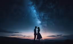 a couple looking at the sky at night