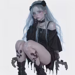 a digital 3d woman with white hair sitting on top of a box