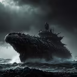 the monster ship is sinking on a stormy day