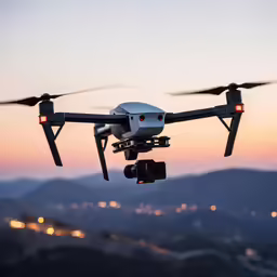 the front view of a flying camera with the camera on its feet