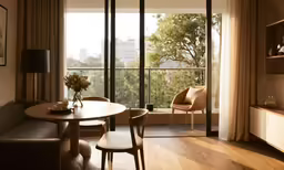 a dining table with some chairs on it