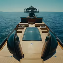 a boat moving across the water with lots of windows