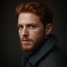 a redhead haired man looks into the camera
