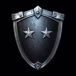 the shield with silver stars is against a black background