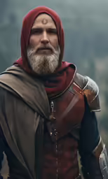 a person with a beard in front of a mountain