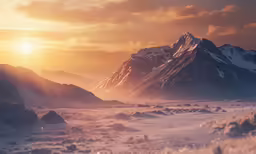 the sun setting over mountains in an extreme mountain range