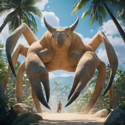 a man standing in the middle of an area made of giant animal sculptures