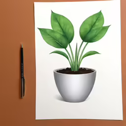 a piece of artwork depicting a plant sitting in a white pot