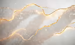 a string of gold string lights against a sky background
