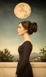 a woman wearing a dress is standing on a ledge