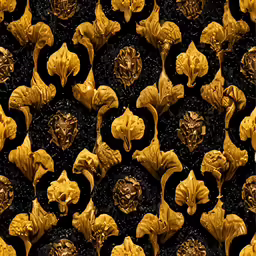 yellow and brown leaves on a black and gold background