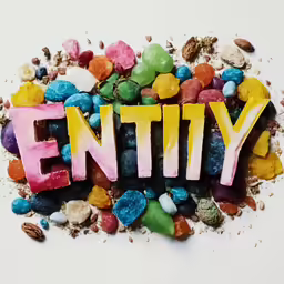 a bunch of candies sitting on top of the word kitty