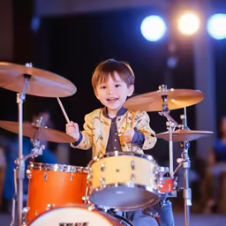 a young boy drumming drums at a drum lesson