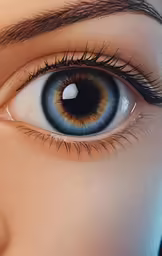an eye with long black lashes and brown irise