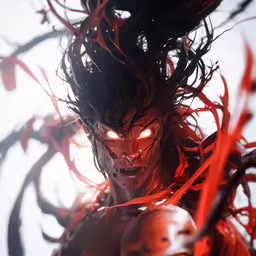 a demon with horns and makeup on looks evil