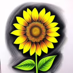 an artistic drawing of a yellow sunflower,drawing a yellow sunflower with colored pencils