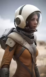 a young woman in a helmet and space suit
